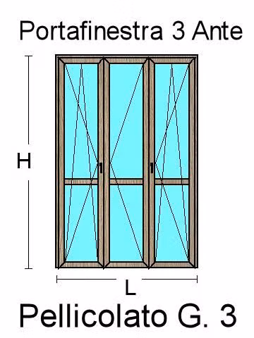 Porta Finestra 3 Ante in PVC Colori Extra Standard