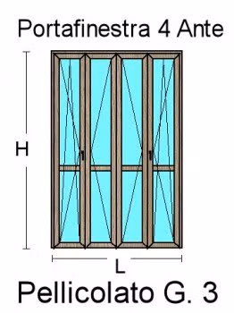 Porta Finestra 4 Ante in PVC Colori Extra Standard