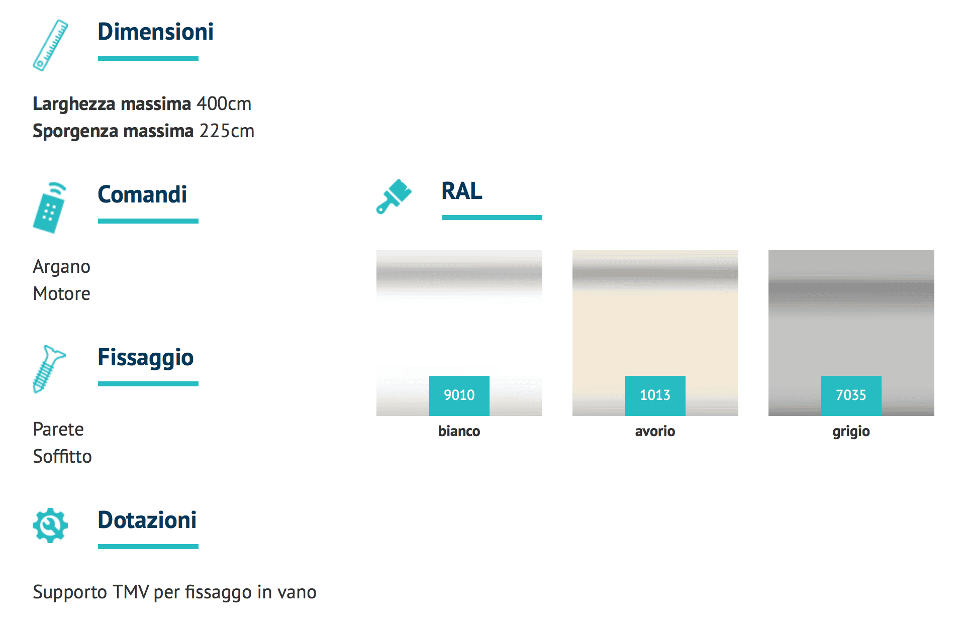 colori tende da sole a bracci separati Mediterranea Light torino