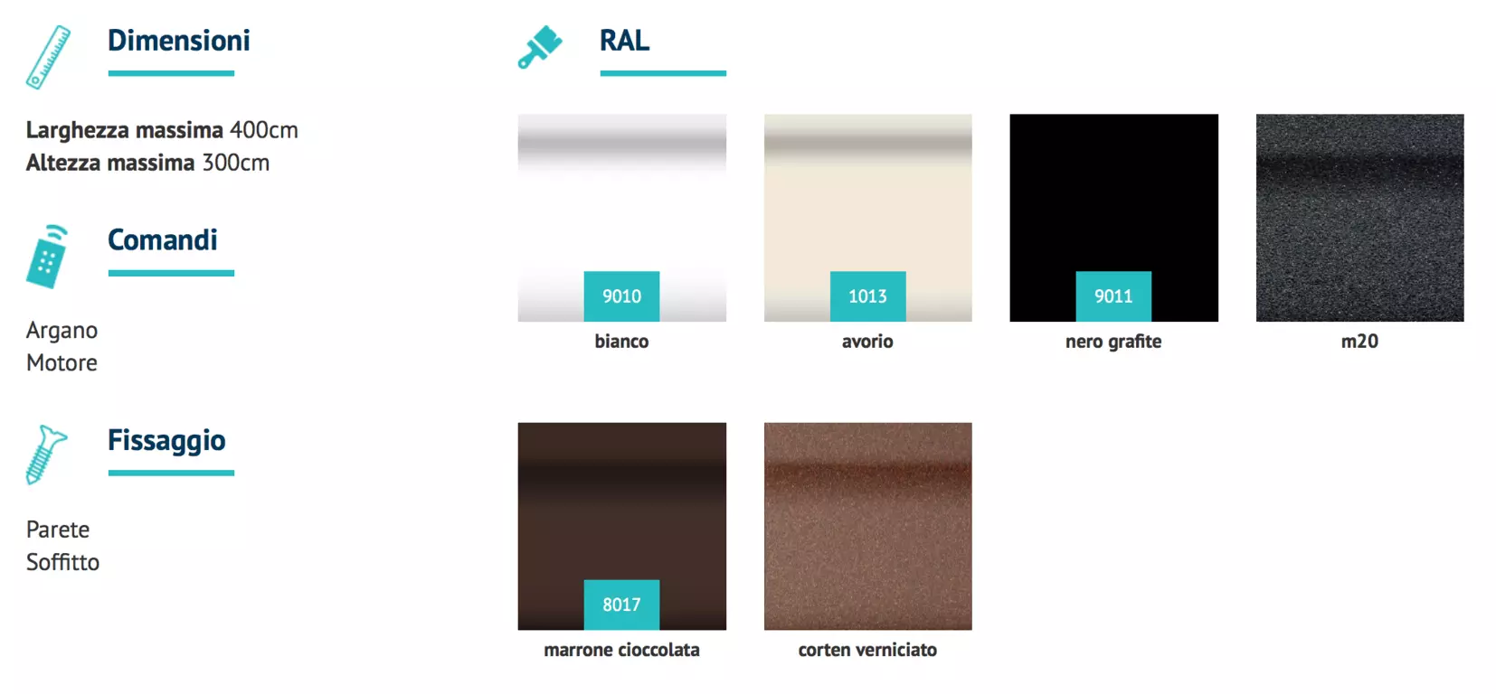 colori tende da sole a caduta telaio fisso zip torino
